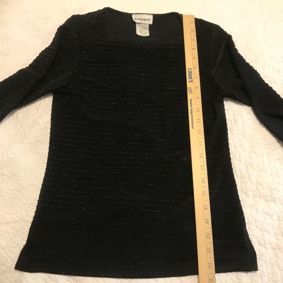 Elegant Wrapper sparkly striped black on black long sleeve top (M) - Picture 7 of 14